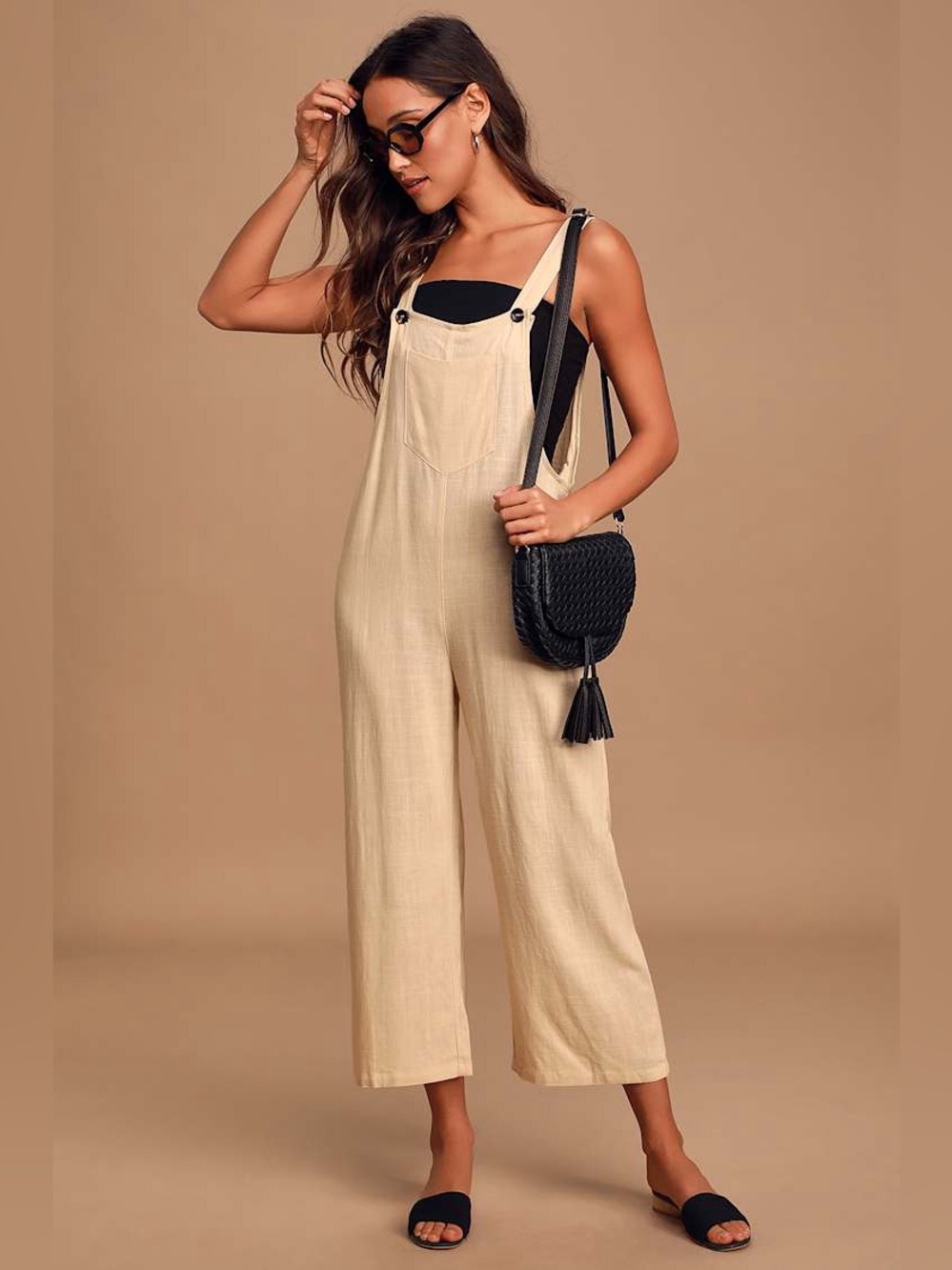 NWT Lulu’s 100% Linen Beige Overalls